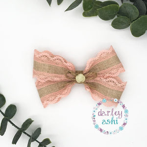 Burlap & Pink Lace | Double Pinch Bow