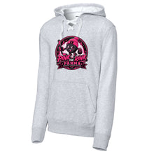 Load image into Gallery viewer, Pink the Rink | Puck Design | Lace Up Pullover Hooded Sweatshirt

