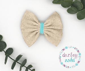 4" Natural Speckled/Aqua |  Double Pinch Bow