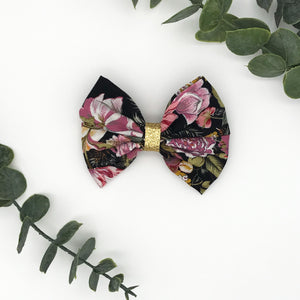 4" Pink/Sage/Gold Floral |  Double Pinch Bow