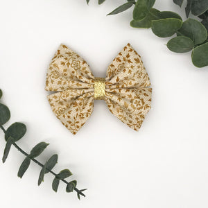 4" Gold Floral |  Double Pinch Bow