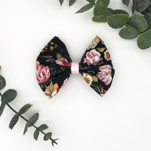 4" Pink/Sage/Gold Floral w/Pink |  Pinch Bow